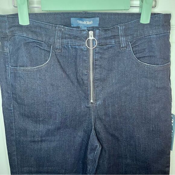 Modcloth By All Means Exposed Zip Skinny Jeans High Waist Dark Blue Indigo M - Picture 9 of 13